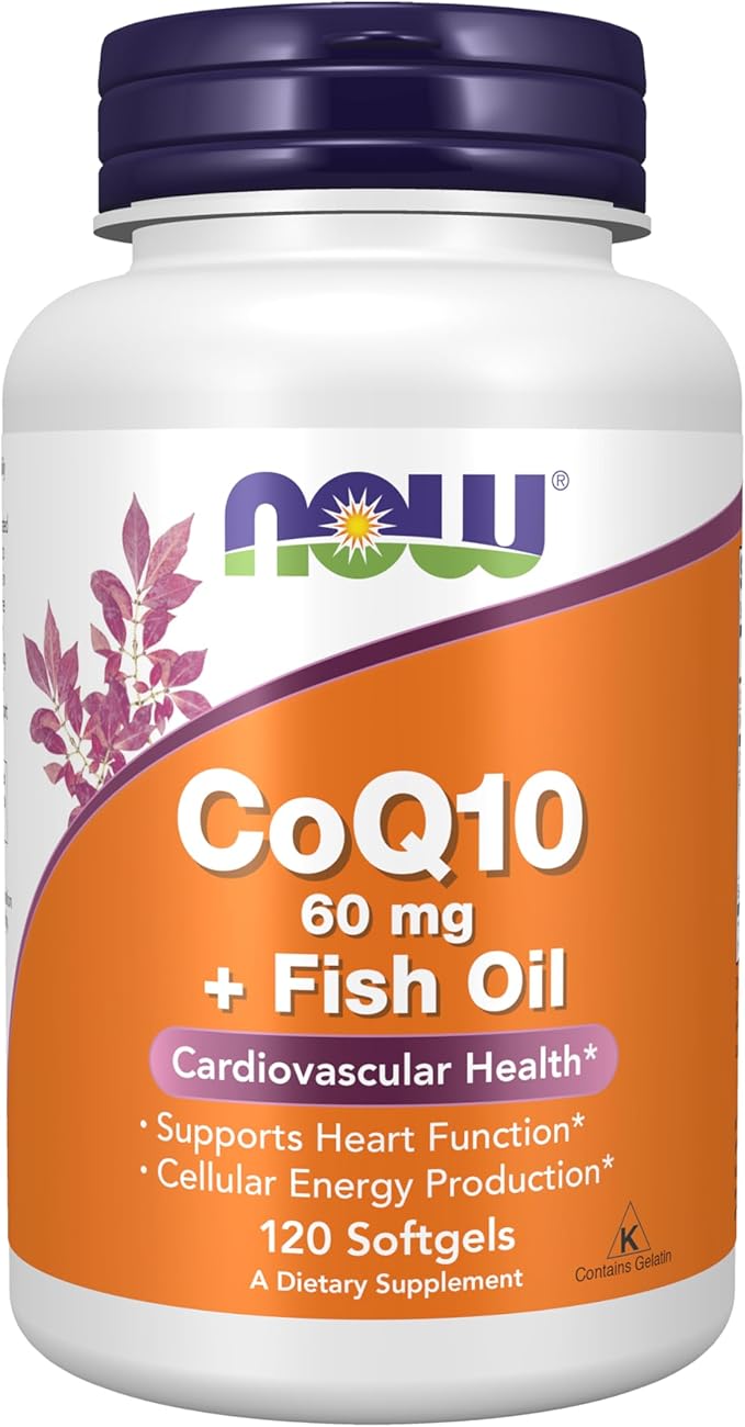 NOW Foods Supplements, CoQ10 60 mg with Omega 3 Fish Oil, Cardiovascular Health*, 120 Softgels