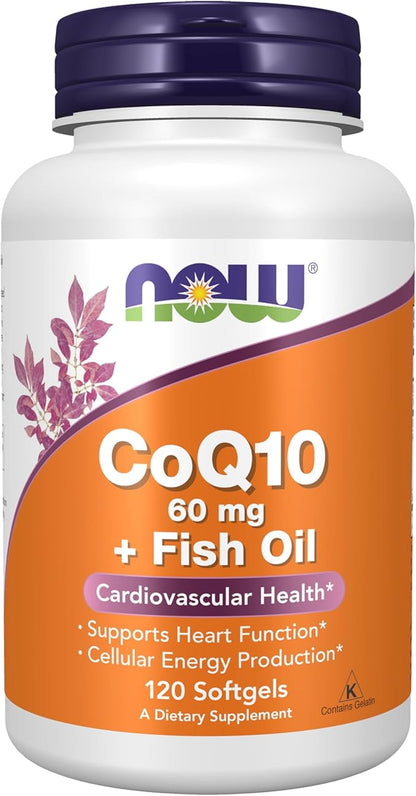 NOW Foods Supplements, CoQ10 60 mg with Omega 3 Fish Oil, Cardiovascular Health*, 120 Softgels