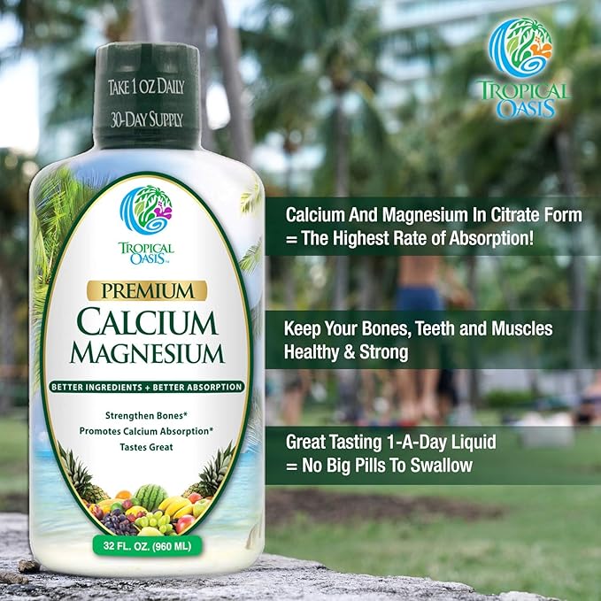 Premium Liquid Calcium Magnesium Citrate - Natural formula w/ support for strong bones - Liquid Vitamin Supplement w/ Calcium, Magnesium, Boron & Vitamin D3 – Up to 98% Absorption Rate- 32oz, 64 Serv
