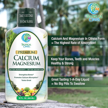 Premium Liquid Calcium Magnesium Citrate - Natural formula w/ support for strong bones - Liquid Vitamin Supplement w/ Calcium, Magnesium, Boron & Vitamin D3 – Up to 98% Absorption Rate- 32oz, 64 Serv