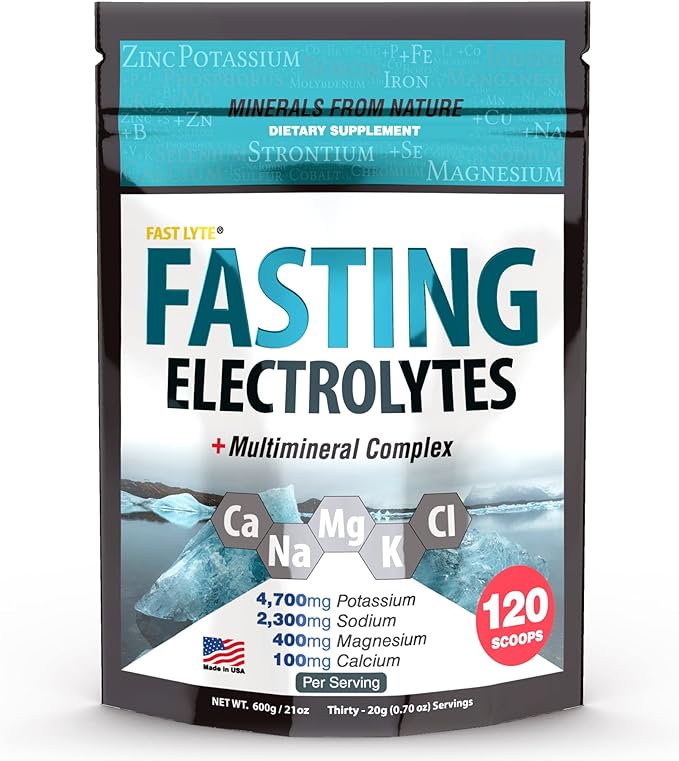 Fasting Electrolyte Supplement Powder | No Sugar Unflavored Raw Electrolytes | 100% RDA Magnesium and Potassium with Trace Minerals | Carnivore & Keto Friendly | Sugar Free Fasting Salts