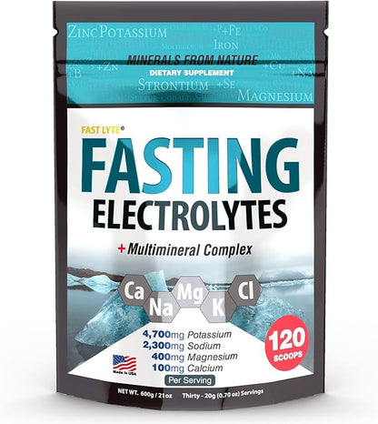 Fasting Electrolyte Supplement Powder | No Sugar Unflavored Raw Electrolytes | 100% RDA Magnesium and Potassium with Trace Minerals | Carnivore & Keto Friendly | Sugar Free Fasting Salts