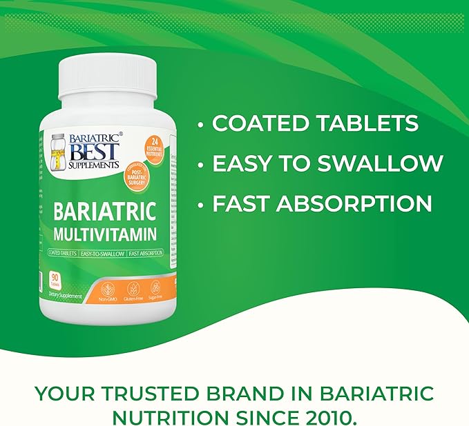 Bariatric Multivitamin with Iron for Post-Gastric Bypass & Sleeve Surgery, Energy Supplements, 90 Tablets, 24 Essential Nutrients, Formulated by Bariatric Surgeons per ASMBS Guidelines