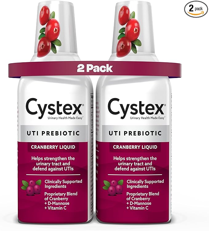Cystex Urinary Tract Infection Support and Prevention for Men and Women, Cranberry Prebiotic Supplement for UTI Protection & Urinary Health Maintenance, D-Mannose & Vitamin C, 7.6 oz (2 Pack)