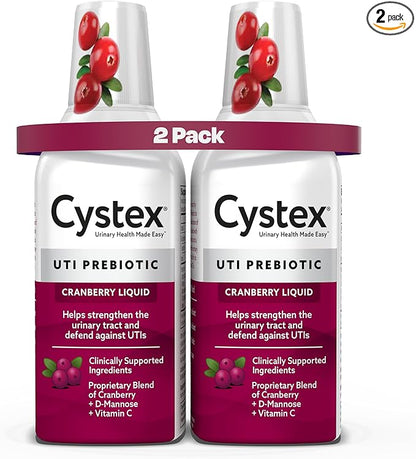 Cystex Urinary Tract Infection Support and Prevention for Men and Women, Cranberry Prebiotic Supplement for UTI Protection & Urinary Health Maintenance, D-Mannose & Vitamin C, 7.6 oz (2 Pack)