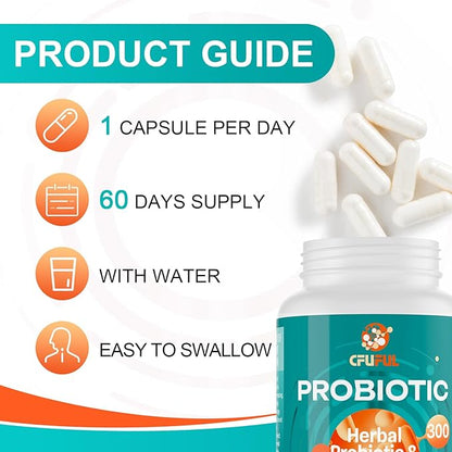Probiotics for Women & Men - 300 Billion CFU, 24 Strains Probiotic + 15 Organic Herbs Prebiotics Blend, Daily Prebiotics and Probiotics for Digestive Health, Gut, Immune, Bloating - 2 Months Supply