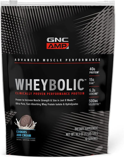 GNC AMP Wheybolic Whey Protein Powder Isolate with BCAA | Targeted Muscle Building and Workout Support Formula | Gluten Free | Cookies and Cream | 10 Servings