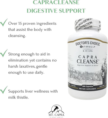 MT. CAPRA SINCE 1928 CapraCleanse | Effective Cleansing of GI Tract with All Natural & Non-GMO Ingredients | 180 Capsules