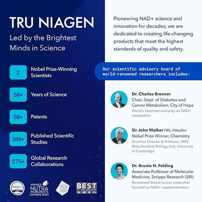 TRU NIAGEN Patented NAD+ Supplement for Anti Aging and Cell Regeneration, 300 mg Niagen, 90 Servings | Supports Cellular Energy, Brain, Muscle | Nicotinamide Riboside (NR) Take 1 Daily | 1 Bottle