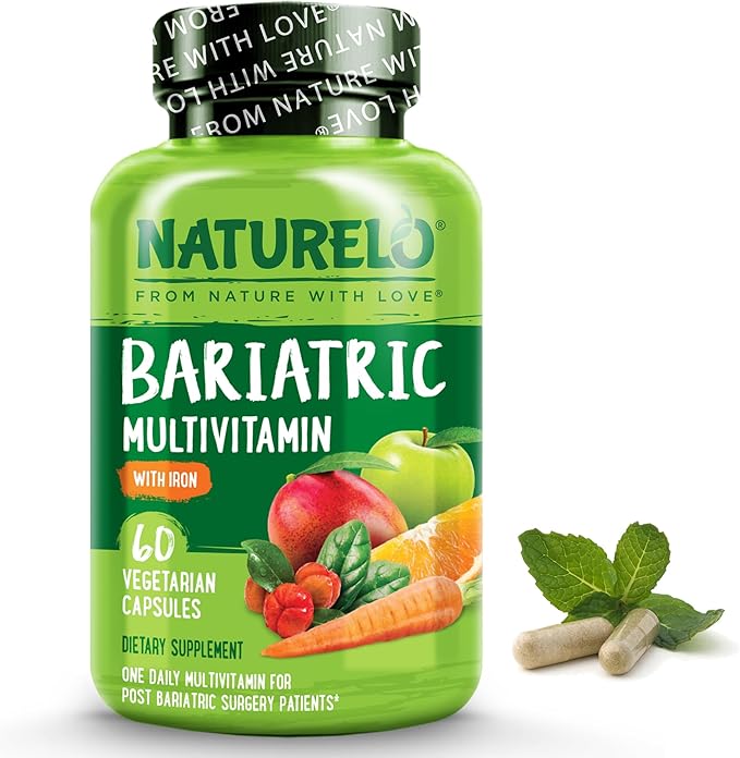 NATURELO Bariatric Multivitamin - One Daily with Iron - Supplement for Post Gastric Bypass Surgery Patients - Natural Whole Food Nutrition - 60 Veggie Capsules