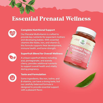 Vegan Prenatal Gummies for Women - Gummy Prenatal Vitamins for Women with Iron Folic Acid and Superfruit Blend - Chewable Prenatal Vitamins for Women Gummy Formula (Pineapple Mango) - Trial Size