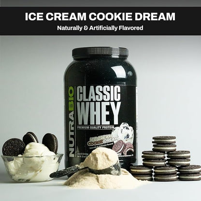 NutraBio Classic Whey Protein Powder- Full-Spectrum Amino Acid Profile - No Fillers, Artificial Colors, Preservatives - Low Glycemic Index - Ice Cream Cookie Dream, 5 Pounds
