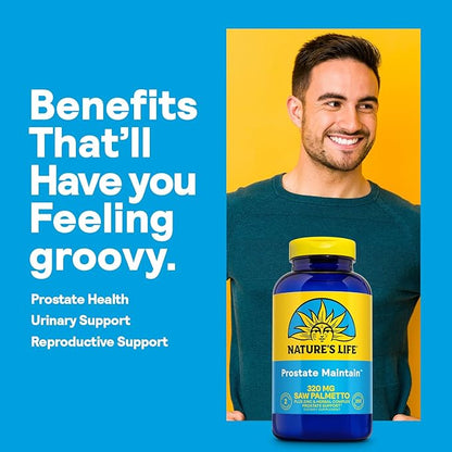 Nature's Life Prostate Maintain - Prostate Support Supplement for Men's Health - Saw Palmetto, Pygeum Herbal Complex and Zinc Supplements - 125 Servings, 250 Vegetarian Capsules