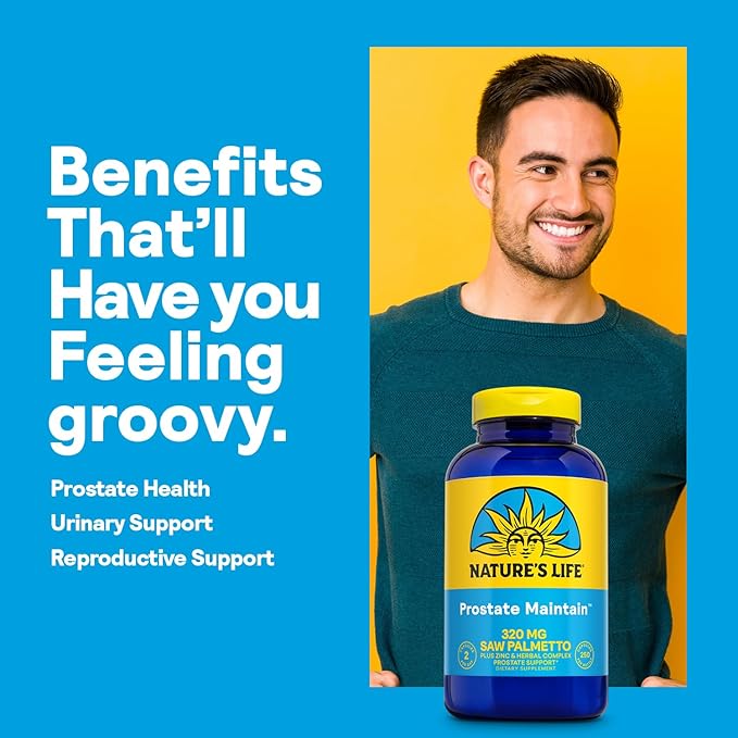 Nature's Life Prostate Maintain - Prostate Support Supplement for Men's Health - Saw Palmetto, Pygeum Herbal Complex and Zinc Supplements - 125 Servings, 250 Vegetarian Capsules
