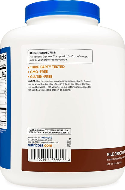 Nutricost Grass-Fed Whey Protein Isolate (Chocolate) 5LBS - Non-GMO, Gluten Free, Natural Flavors