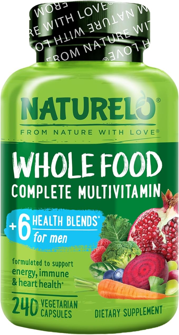NATURELO Mens Multivitamins - Whole Food Multivitamin for Men with Vitamins, Minerals - 240 Vegetarian Capsules for Energy, Brain, Heart, Eye Health*