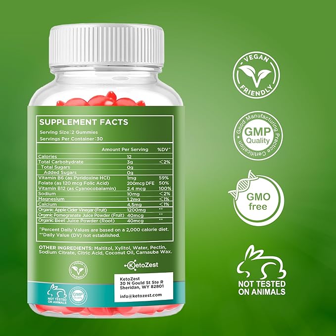 Keto Acv Gummies Supplement - Apple Cider Vinegar Gummies for Women Men - Sugar & Gluten Free (1200MG)