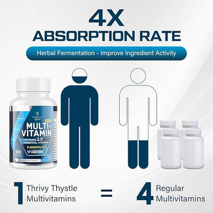 Mens Multivitamins 50 plus - Daily Multivitamin for Men with Fermented Herbal Extracts & 43 Nutrients - Mens Vitamins Multivitamin Supports Memory & Brain, Energy, Bone Health - Supports for Men 18+