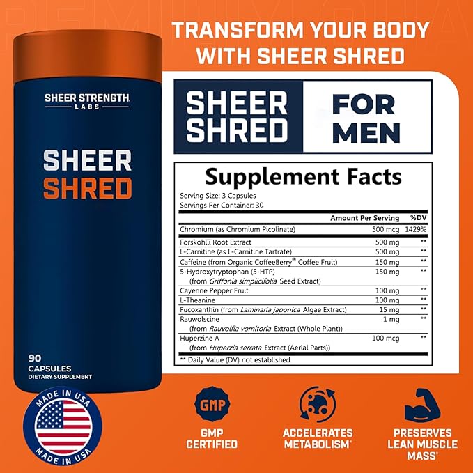 Thermogenic Capsaicin Supplements Premium Supplement for Men, Jitter Free Blend of Capsaicin, Rauwolscine, Forskohlii & L-Carnitine Supplement - 30SV