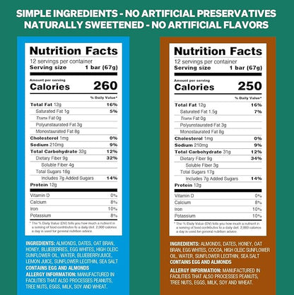 Obi Bar Sampler - Protein and Oat Fiber Bar | All Natural | Meal Bar | Heart and Gut Health | Lightly Sweet | 6 Chocolate and 6 Blueberry | Almond Chunks | Soy Free, Dairy Free | Ideal Meal Replacement Bar