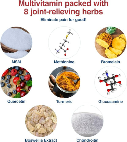 ExaFlex - Advanced Formula Joint & Bone Multivitamin - Contains Glucosamine Chondroitin, Boswellia Extract, Turmeric, Quercetin, Methionine, MSM, Bromelain Supplement, Made in USA - 60 Capsules