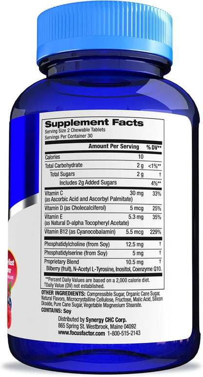Focus Factor Kids Complete Daily Chewable Vitamins: Multivitamin & Neuro Nutrient, Brain Function, w/Vitamin B12, C, D3, 60 Count (2 Pack)