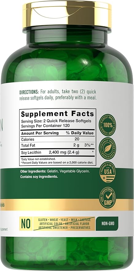 Carlyle Lecithin Supplement | 2400mg | 240 Softgel Capsules | Phospholipid for Men & Women | Non-GMO, Gluten Free