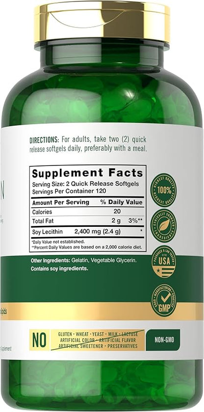 Carlyle Lecithin Supplement | 2400mg | 240 Softgel Capsules | Phospholipid for Men & Women | Non-GMO, Gluten Free
