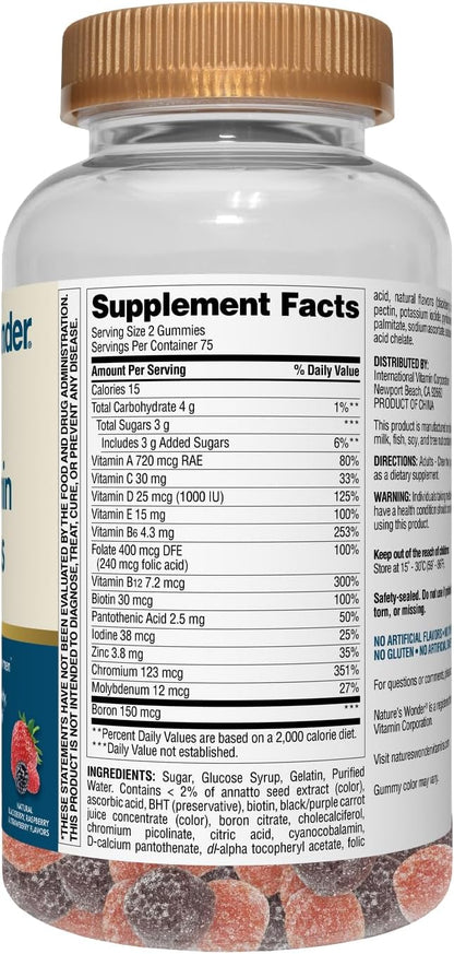 Nature's Wonder Men's Multivitamin Gummies, Supports Immune Health, Energy, Metabolism and Muscles with Vitamins A,C,D,B6,B12, 75 Day Supply, 150 Count