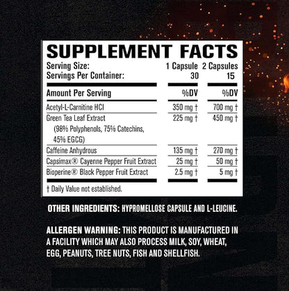 Jacked Factory Burn-XT for Men & Women - Improve Focus & Increase Energy - Premium Acetyl L-Carnitine, Green Tea Extract, Capsimax Cayenne Pepper, & More - 30 Natural Veggie Pills
