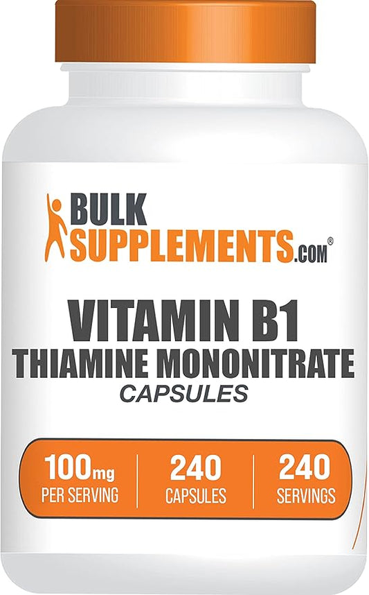 BulkSupplements.com Thiamine Mononitrate Capsules - as Vitamin B1, Thiamine B1 Supplement, Thiamine 100mg - Gluten Free, 1 Capsule per Serving, 240 Capsules (Pack of 1)