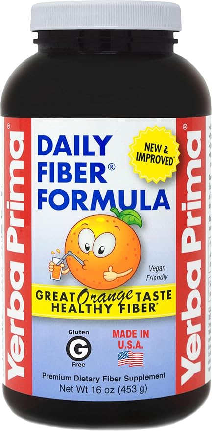 Yerba Prima Orange Daily Fiber Formula 1pound - Non-GMO, Gluten Free, Made in The USA, Delicious Natural Orange Flavor