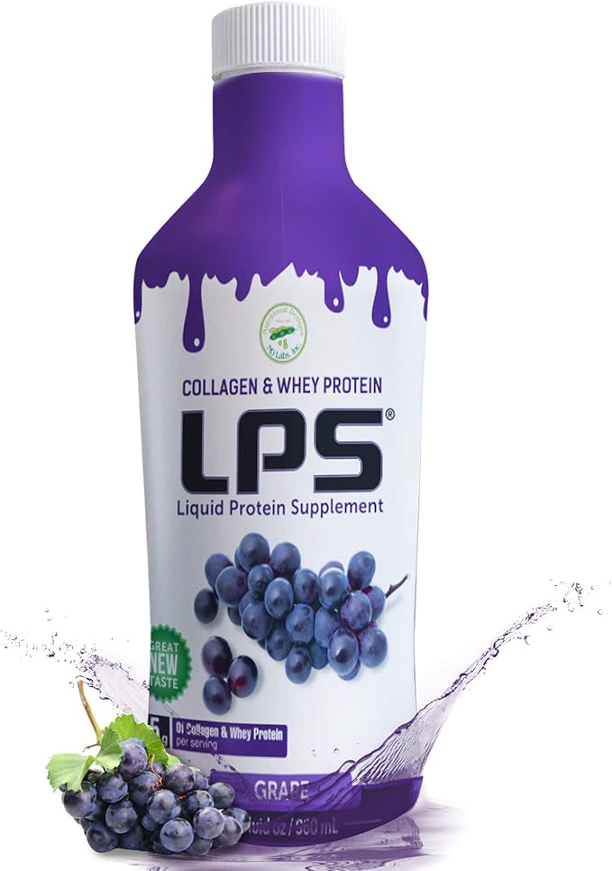 Nutritional Designs LPS Liquid Collagen & Whey Protein Supplement - Sugar-Free Non-GMO Drink - Promotes Healthy Skin & Hair for Men & Women (Grape)