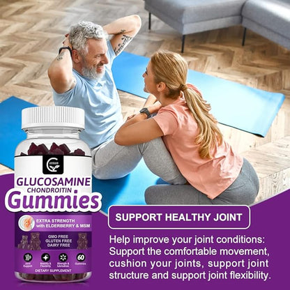 Glucosamine Chondroitin Gummies with MSM & Elderberry Extra Strength - Joint Support, Antioxidant Immune Support Supplement for Adults, Men & Women - 60 Chondroitin Gummies (2 Pack)