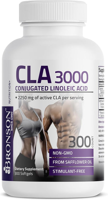 Bronson CLA 3000 Extra High Potency Supports Healthy Weight Management Lean Muscle Mass Non-Stimulating Conjugated Linoleic Acid 300 Softgels