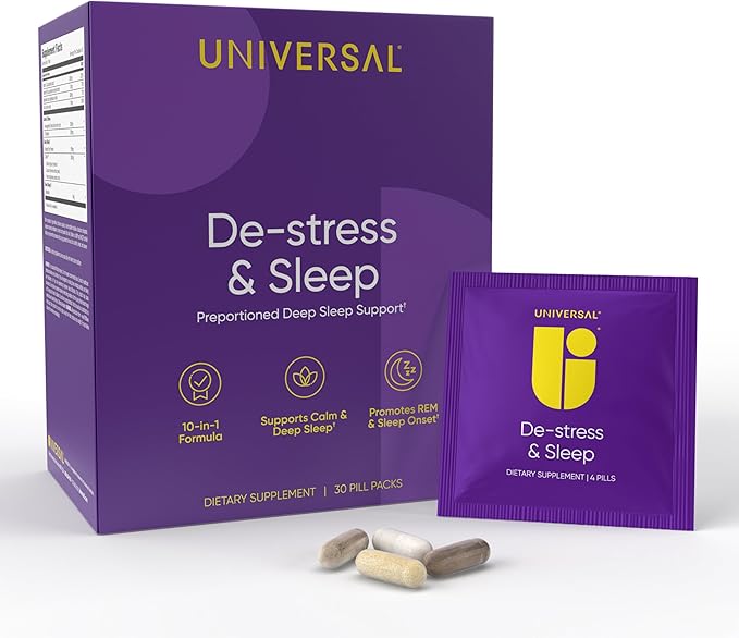 De-Stress & Sleep Daily Multivitamin Supplement, Relaxation, Sleep Onset, Vitamin C, B6, Magnesium, Ashwagandha, Melatonin, L-Theanine, Valerian Root, Zinc, Zylaria (30 Pack)