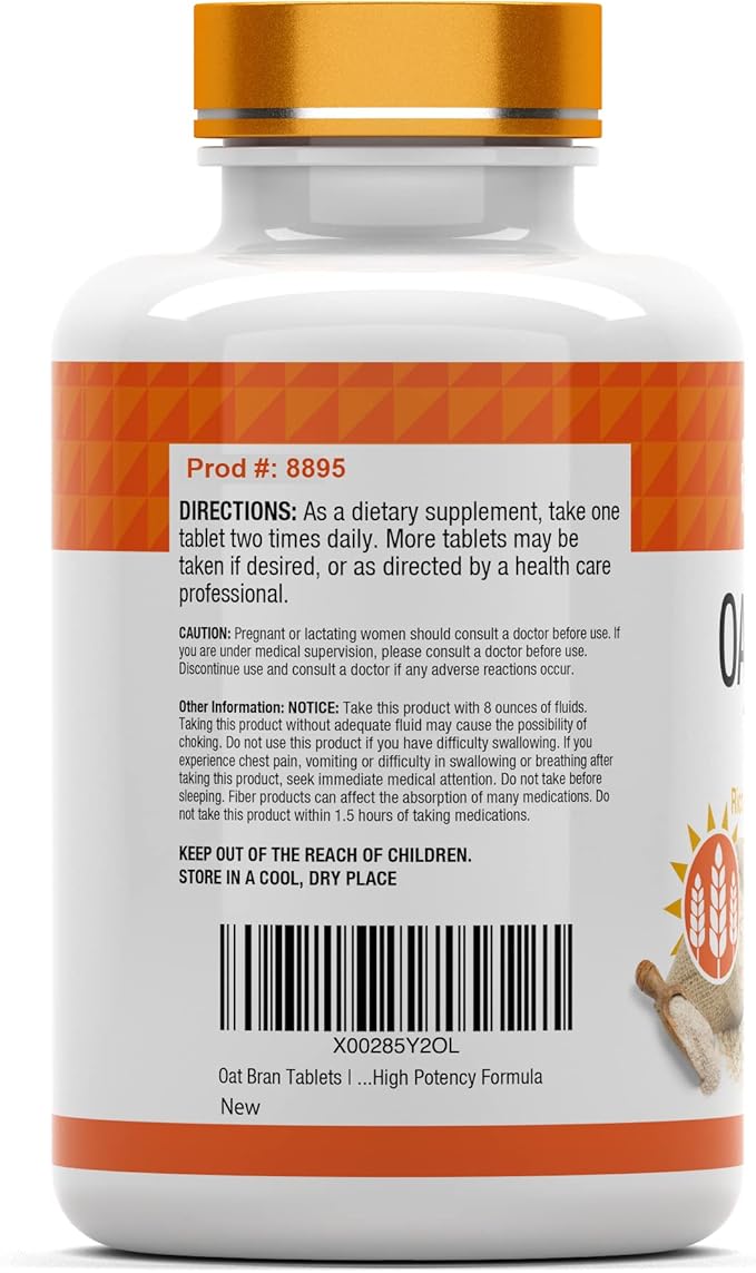 Oat Bran Tablets | 365 Tablets x 1,000 MG per Tablet | Oat Fiber Tablets | Soluble & Dietary Fiber Supplement | May Support Digestive Health
