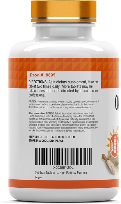 Oat Bran Tablets | 365 Tablets x 1,000 MG per Tablet | Oat Fiber Tablets | Soluble & Dietary Fiber Supplement | May Support Digestive Health