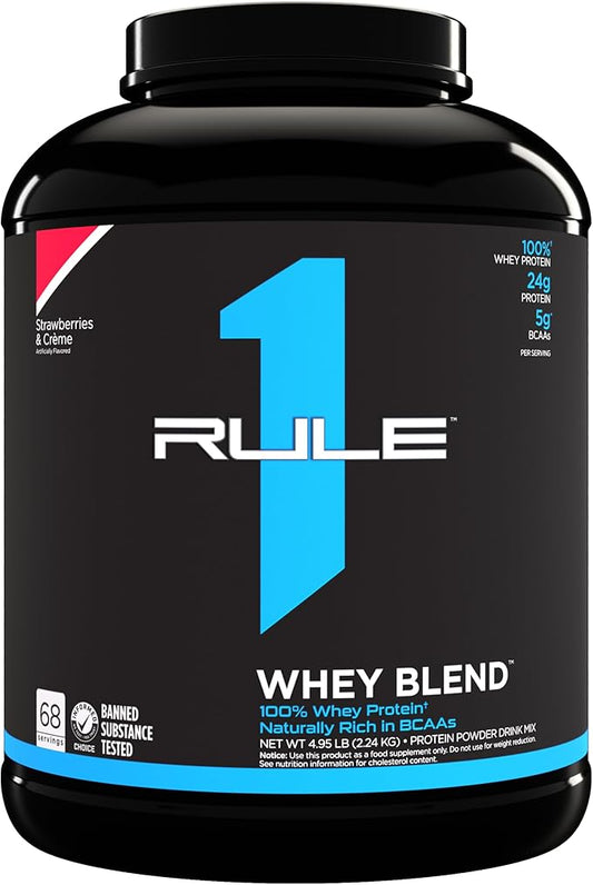 Rule One Proteins, R1 Whey Blend- Strawberries & Crème, 24g Fast-Acting Whey Protein Concentrates, Isolates, and Hydrolysates Per Serving, with Naturally Occurring EAAs and BCAAs, 5lbs