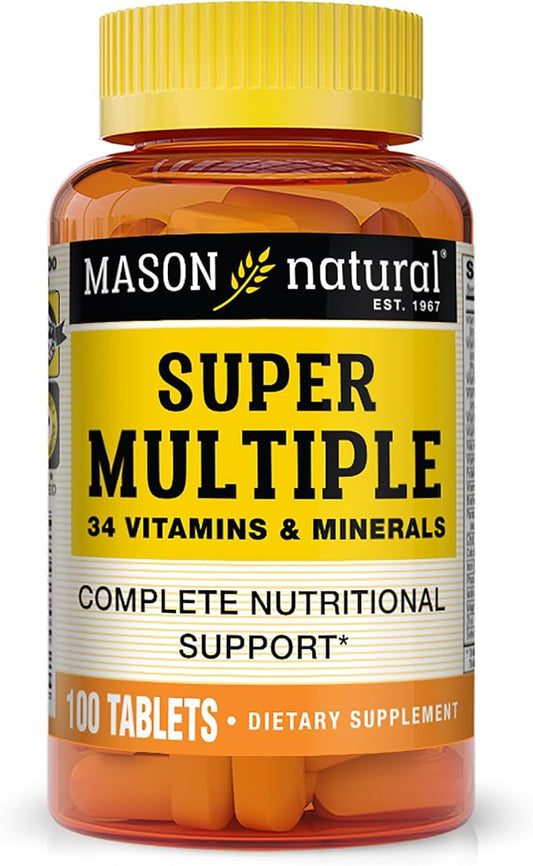 MASON NATURAL Super Multiple 34 Vitamins and Minerals - Complete Nutritional Support, All in One Multivitamin, Supports Overall Health, 100 Tablets