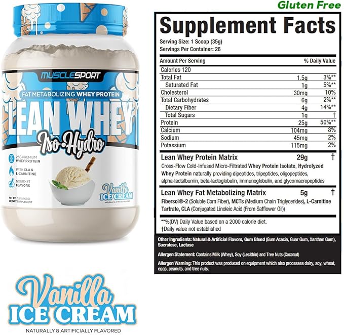 Musclesport Lean Whey Revolution™ Protein Powder - Whey Protein Isolate - Low Calorie, Low Carb, Low Fat, Incredible Flavors - 25g Protein per Scoop (2LB, Vanilla)
