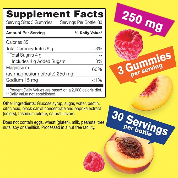 Magnesium Citrate Gummies 250mg - Highly Absorbable Stress Relief, and Sleep Support Chewable Supplement, Gluten-Free, Non-GMO - Natural Sourced Flavors - 90 Gummies