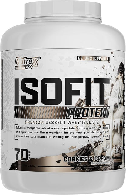 Nutrex Research IsoFit Whey Protein Powder Instantized 100% Whey Protein Isolate (70 Servings, Cookies & Cream)