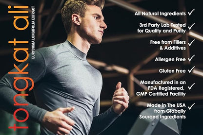 VH Nutrition TONGKAT ALI | Extra Strength Hormone Support for Men* | 200 to 1 Blend Standardized Eurycoma Longifolia (LongJack) Extract Powder | 60 Capsules