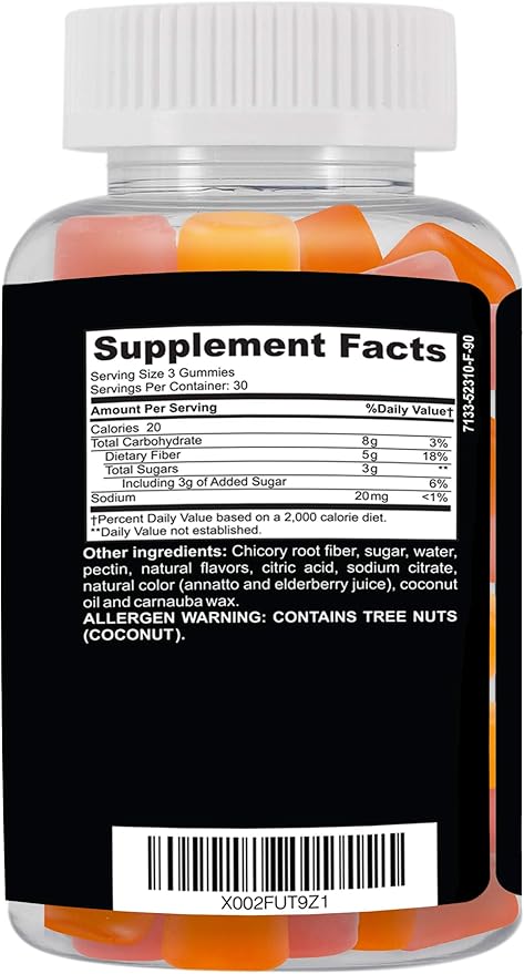 CLINICAL DAILY Fiber Max, Vegan High Fiber Gummies for Adults & Kids. Constipation Relief for Adults and Kids. Prebiotic Inulin Fiber Supplement Gummies. 90 Gluten-Free Laxative Gummies for Gut Repair