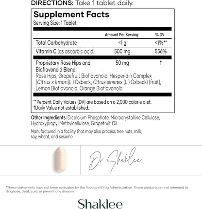Shaklee - Sustained Release Vita-C® 500mg - High-Potency Cellular and Immune Support Formula with Proprietary Sustained-Release System - includes Rose Hips and Bioflavonoid Blend - 180 Tablets