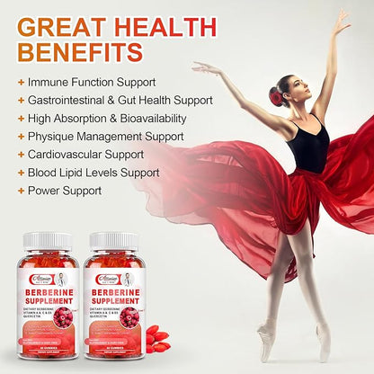 Sugar-Free Berberine Supplement Gummies, 1500mg Original Berberine HCL with Ceylon Cinnamon, Quercetin, Multivitamin, Support Immune & Gastrointestinal Function & Metabolism for Women & Men