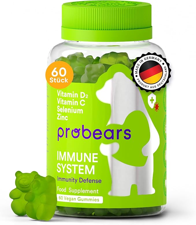 Probears® Immune Support Gummies - Vitamin C, Selenium, Zinc, Vitamins B6, B12 and D2 Organic Immunity Boost - Natural Vitamin Support for Adults - Vegan, Gluten Free, Gelatin Free, Halal - 60 Count