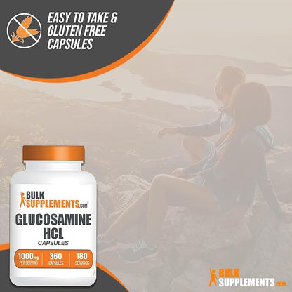 BulkSupplements.com Glucosamine HCl Capsules - Glucosamine 1000mg, Glucosamine Supplement, Glucosamine Capsules - Joint Supplements, Gluten Free, 2 Capsules per Serving, 360 Capsules