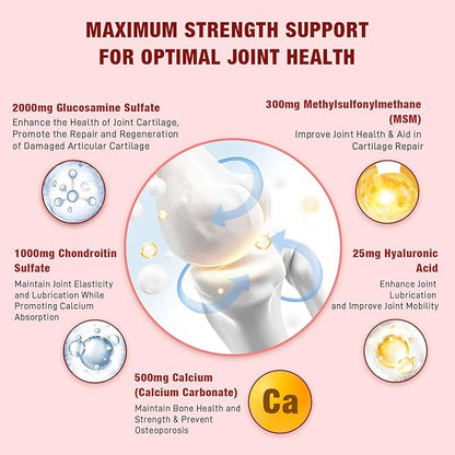Enhanced 3000mg Glucosamine Chondroitin Gummies with MSM for Adults - Extra-Strength Joint Health & Flexibility, Antioxidant & Immune Support Supplement, 60 Count